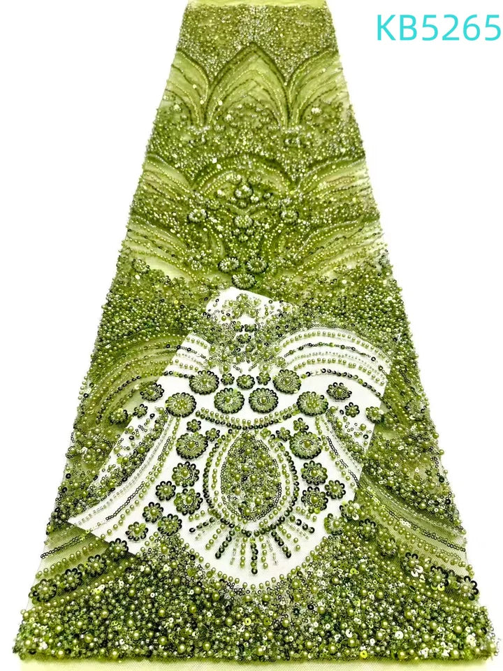 African Lace Fabric 1 Yard High Quality 2026 Nigerian Beaded Lace Fabrics White Tulle Fabric For Wedding Dress Sewing KB5265