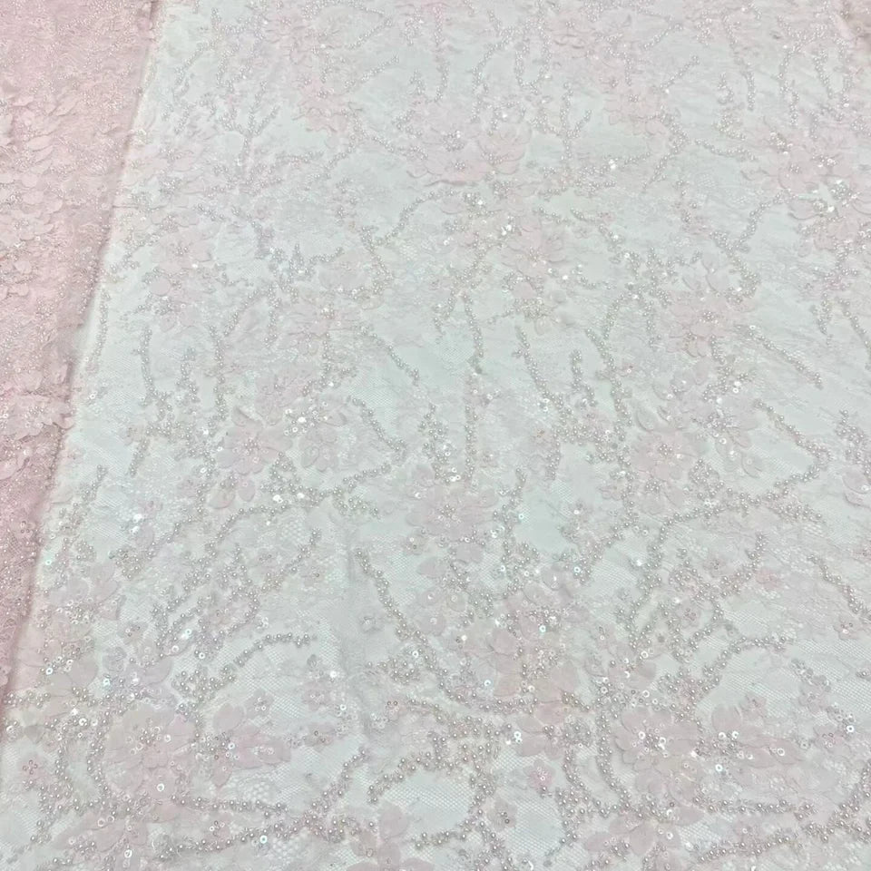 Elegant Lace Fabric 2026 High Quality French Flower Sequins Embroidery Beads Tulle Lace Fabric For Party  Wedding Dress 5 yards
