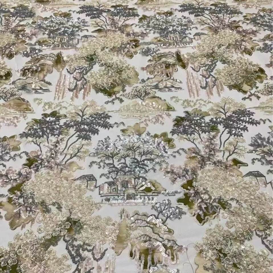Beautiful and unique mesh beaded sequins exquisite fabric sewing, high-end evening dress qipao designer accessories