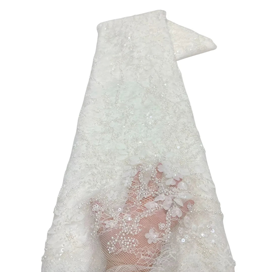 Elegant Lace Fabric 2026 High Quality French Flower Sequins Embroidery Beads Tulle Lace Fabric For Party  Wedding Dress 5 yards