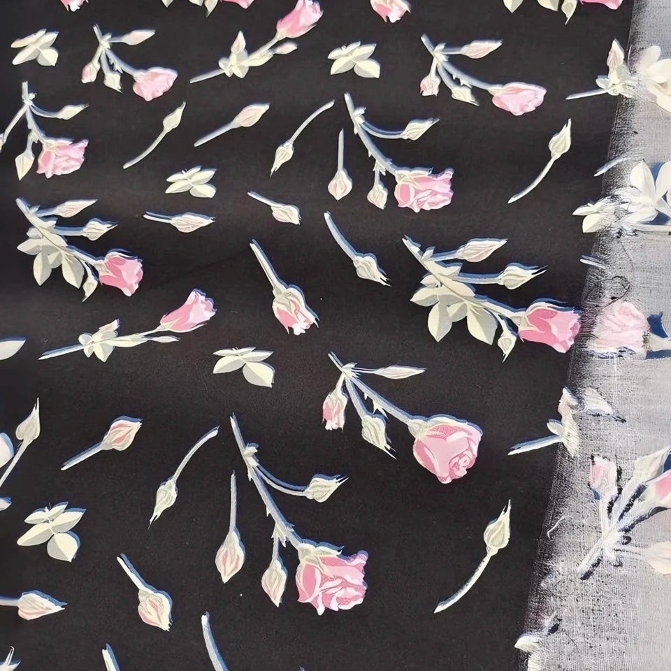 Elegant Rose Bud Patterned 100% Cotton Fabric Ideal for Apparel Making DIY Craft Projects and Home Textile Decoration Design
