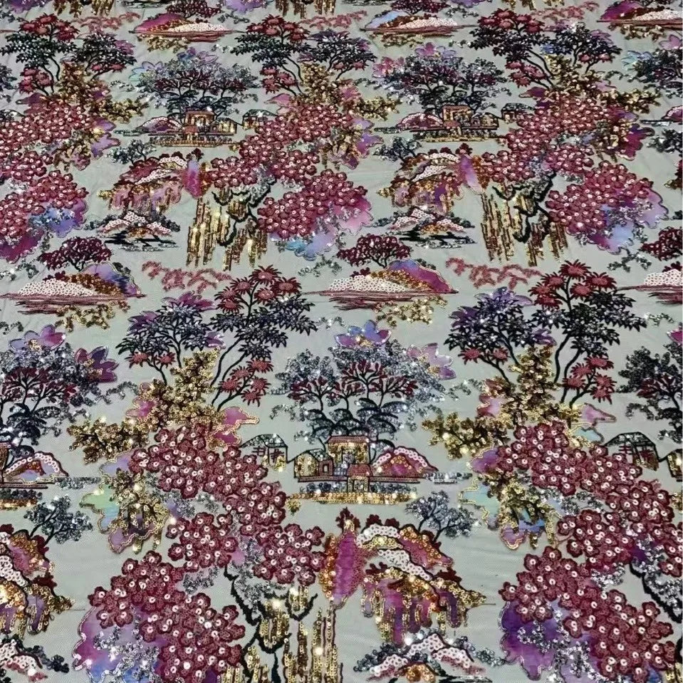 Beautiful and unique mesh beaded sequins exquisite fabric sewing, high-end evening dress qipao designer accessories
