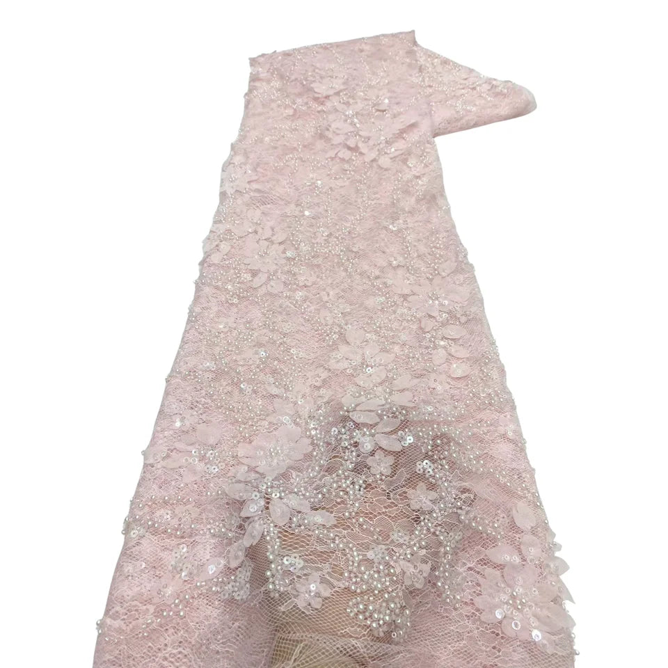Elegant Lace Fabric 2026 High Quality French Flower Sequins Embroidery Beads Tulle Lace Fabric For Party  Wedding Dress 5 yards