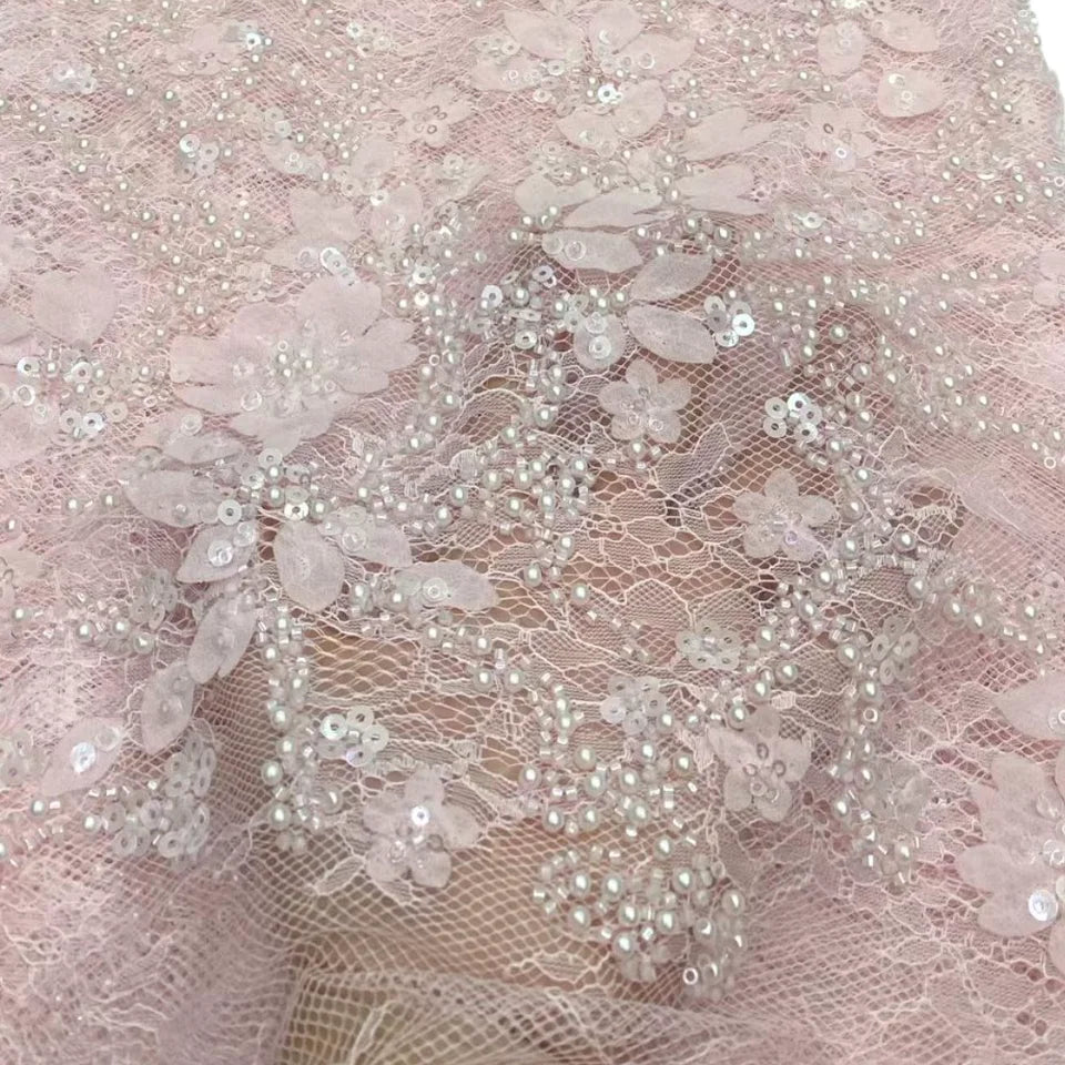 Elegant Lace Fabric 2026 High Quality French Flower Sequins Embroidery Beads Tulle Lace Fabric For Party  Wedding Dress 5 yards
