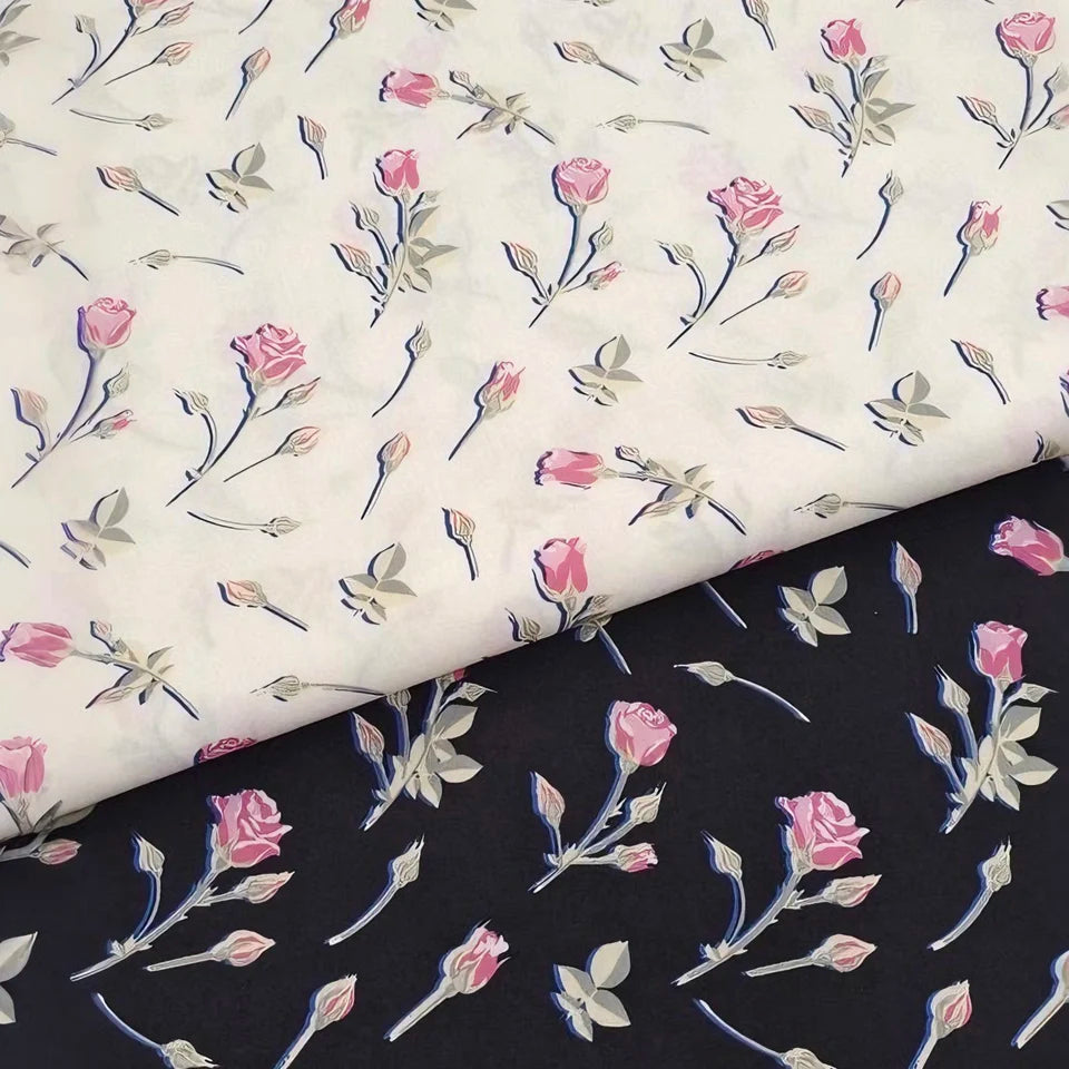 Elegant Rose Bud Patterned 100% Cotton Fabric Ideal for Apparel Making DIY Craft Projects and Home Textile Decoration Design