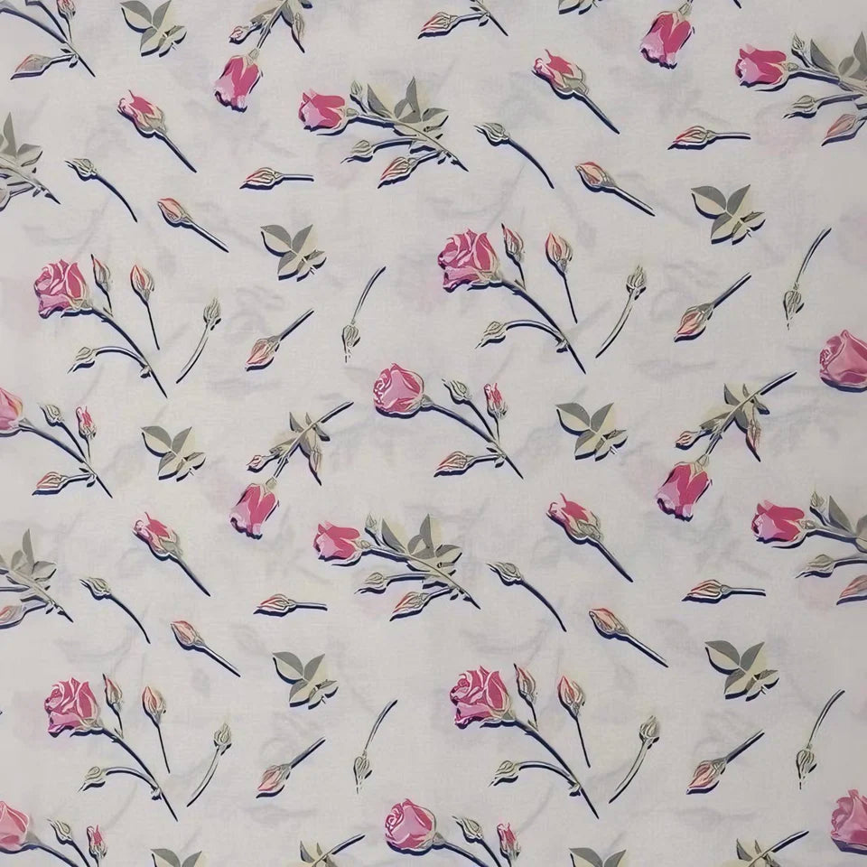 Elegant Rose Bud Patterned 100% Cotton Fabric Ideal for Apparel Making DIY Craft Projects and Home Textile Decoration Design