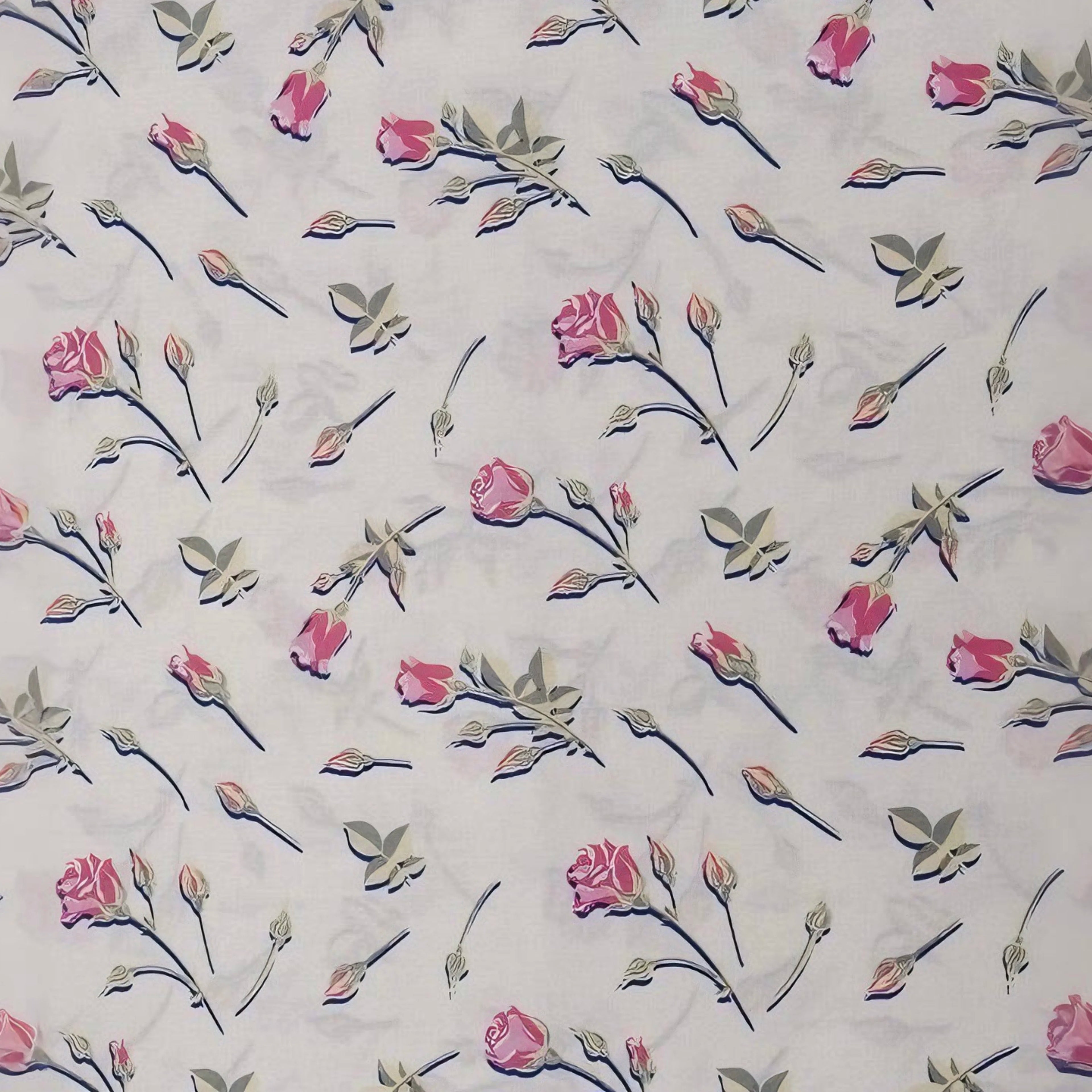 Elegant Rose Bud Patterned 100% Cotton Fabric Ideal for Apparel Making DIY Craft Projects and Home Textile Decoration Design