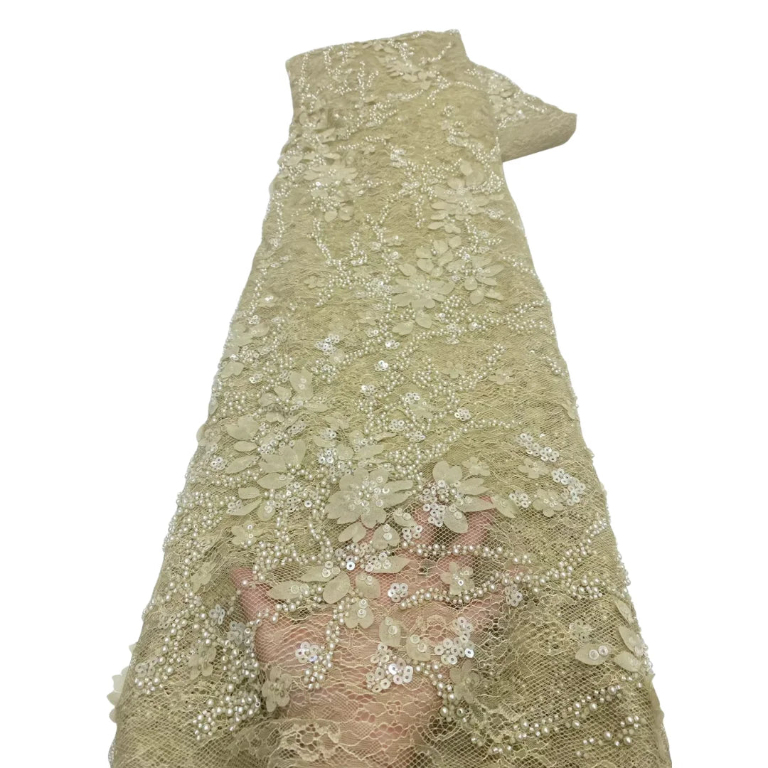 Elegant Lace Fabric 2026 High Quality French Flower Sequins Embroidery Beads Tulle Lace Fabric For Party  Wedding Dress 5 yards