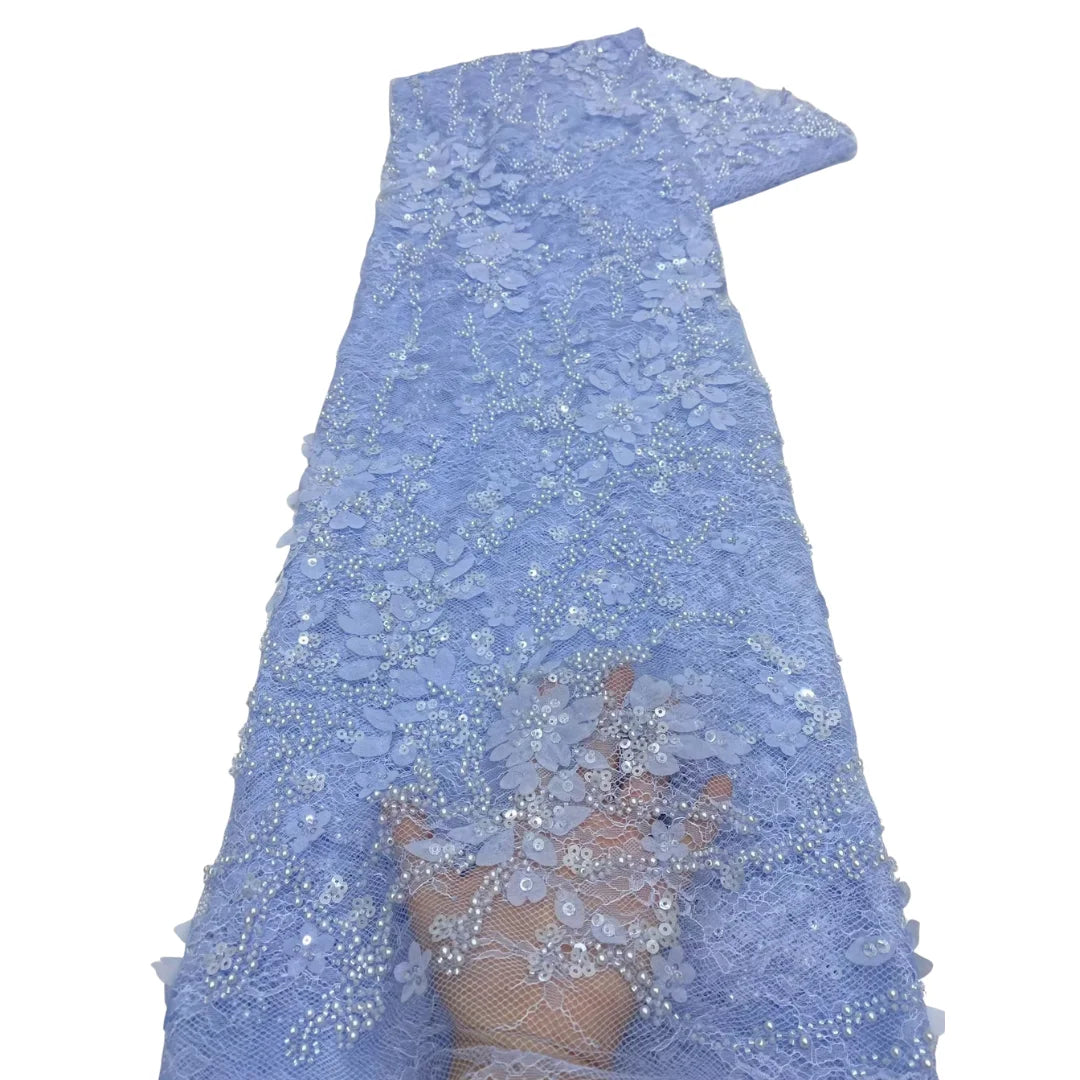 Elegant Lace Fabric 2026 High Quality French Flower Sequins Embroidery Beads Tulle Lace Fabric For Party  Wedding Dress 5 yards