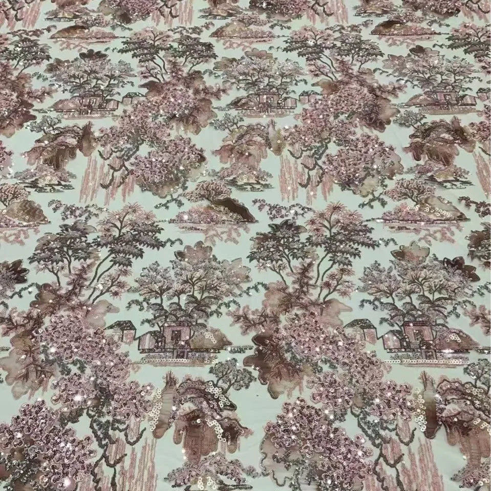 Beautiful and unique mesh beaded sequins exquisite fabric sewing, high-end evening dress qipao designer accessories