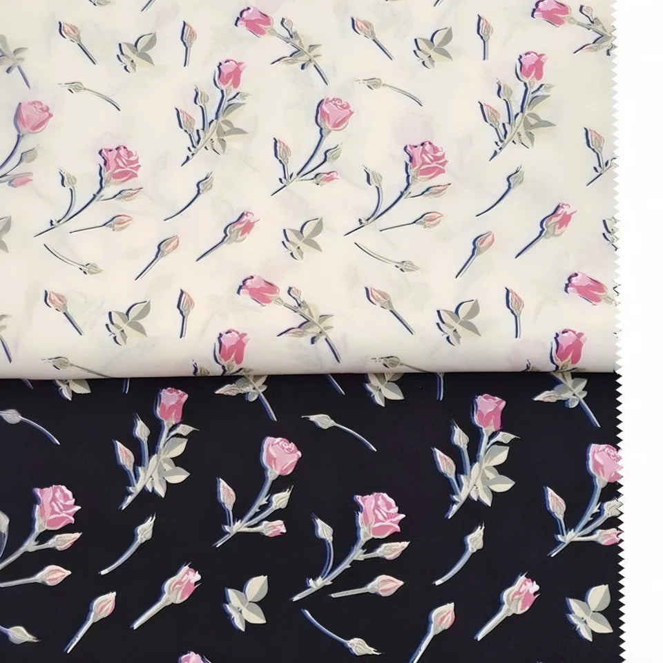 Elegant Rose Bud Patterned 100% Cotton Fabric Ideal for Apparel Making DIY Craft Projects and Home Textile Decoration Design