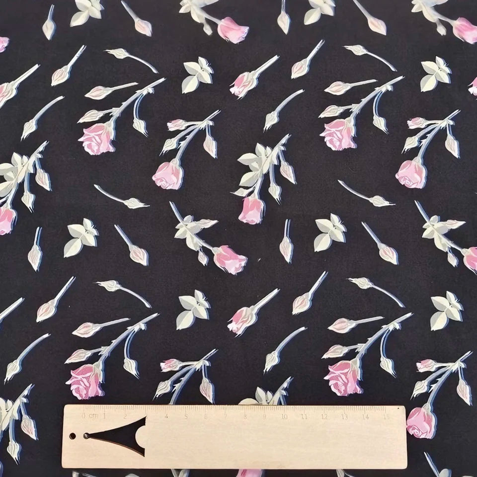 Elegant Rose Bud Patterned 100% Cotton Fabric Ideal for Apparel Making DIY Craft Projects and Home Textile Decoration Design