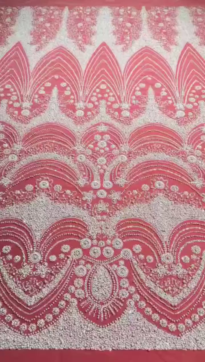 African Lace Fabric 1 Yard High Quality 2026 Nigerian Beaded Lace Fabrics White Tulle Fabric For Wedding Dress Sewing KB5265
